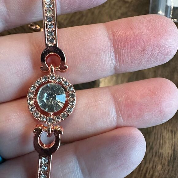 NWT - Rose Gold Bracelet with Solitaire Center Smaller Gems along each side - Picture 3 of 4